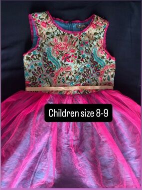 ATUN Floral Embroidered Bodice Pink Tulle Skirt Girls Dress